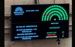 In Argentina, the Senate ratified the treaty by 69 votes in favour and 3 against, after prior approval in the Chamber of Deputies.
