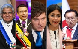 Milei shares the bottom bloc with Bernardo Arévalo (Guatemala), Daniel Noboa (Ecuador), José María Balcázar (Peru), Delcy Rodríguez (Venezuela), and José Raúl Mulino (Dominican Republic)